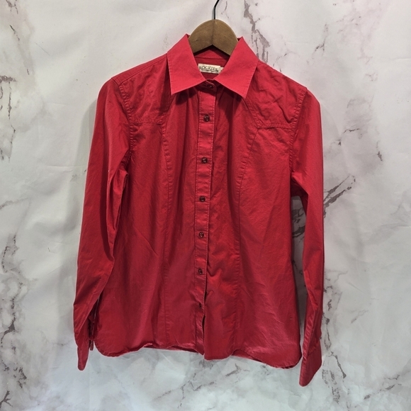 Vintage Western Shirt Women Medium Red Pearl Snap Button Rocky Mountain Rockies - Picture 1 of 11